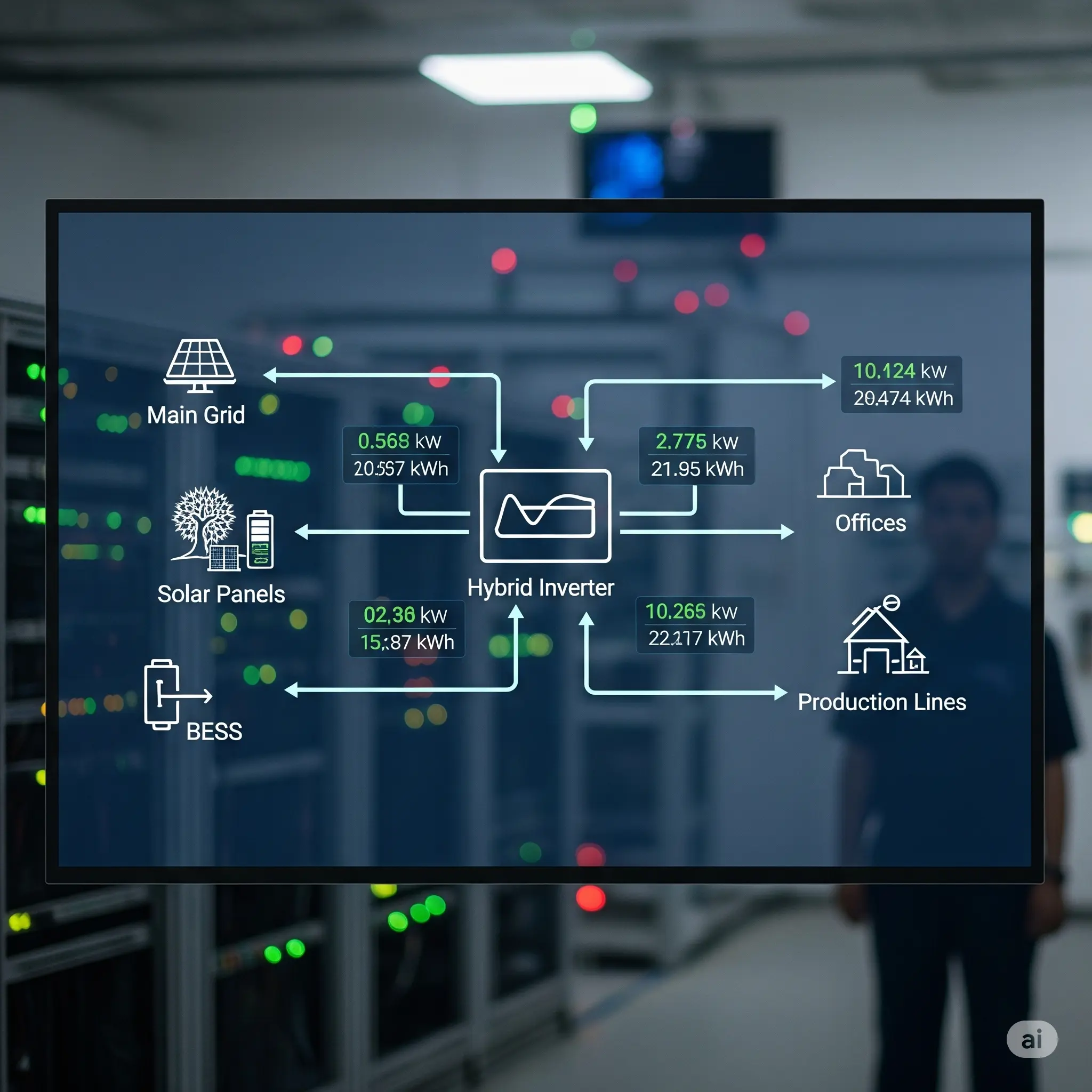 An infographic showing how Deizzem's energy management service optimizes energy consumption for a building.